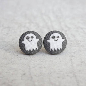 Ghost Fabric Button Earrings