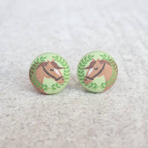 Horse Fabric Button Earrings