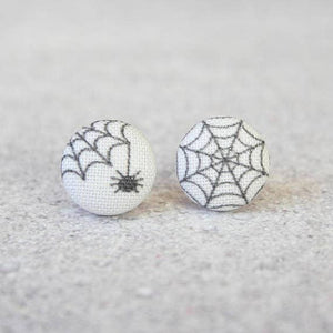 Spider and Web Fabric Button Earrings