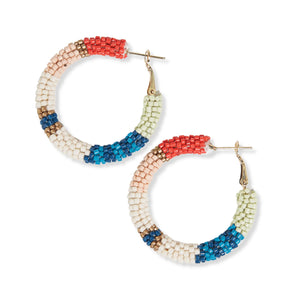 Rosemary Color Block And Stripe Beaded Hoop Earrings Light Pink And Teal