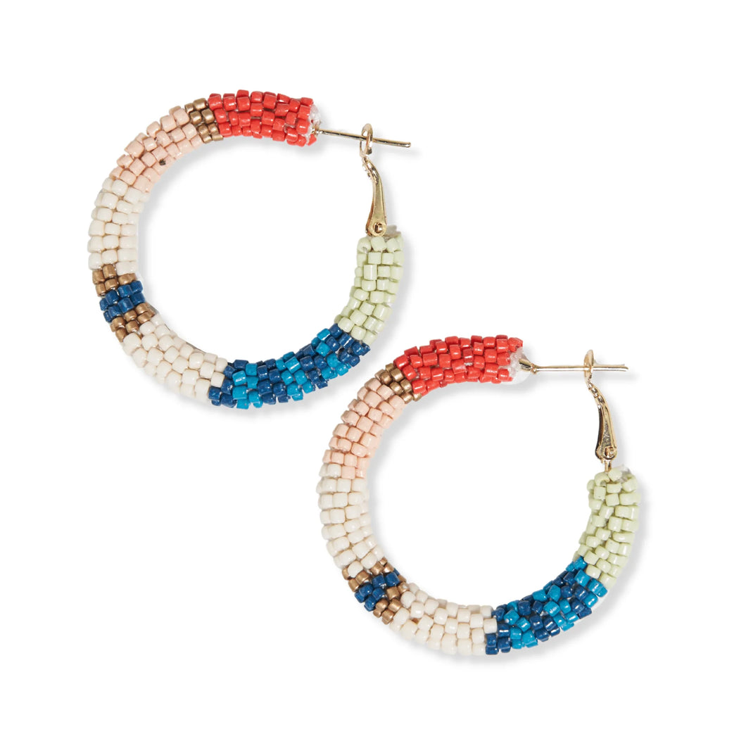 Rosemary Color Block And Stripe Beaded Hoop Earrings Light Pink And Teal