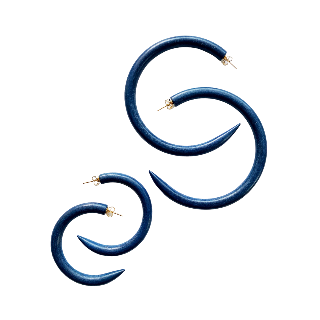 Navy Blue Mango Wood Hoops | Binky + Lulu