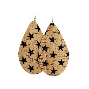 Black Stars Cork on Cowhide Earrings