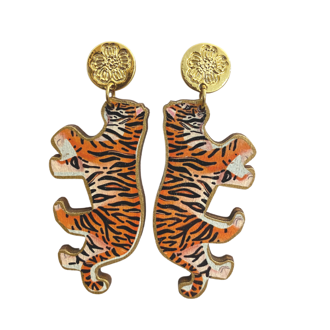 Full Tiger Dangle Earrings