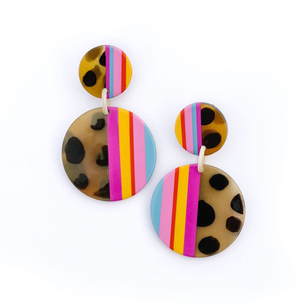 Disco Rainbow Stripe Circle Earrings