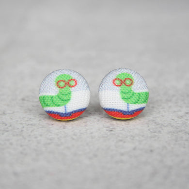 Bookworm Fabric Button Earrings