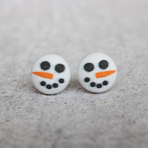 Snow Man Face Fabric Button Earrings