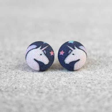 Space Unicorn Fabric Button Earrings