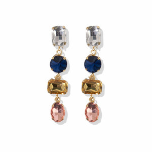 Clear Navy Yellow Tier Crystal Post Earrings