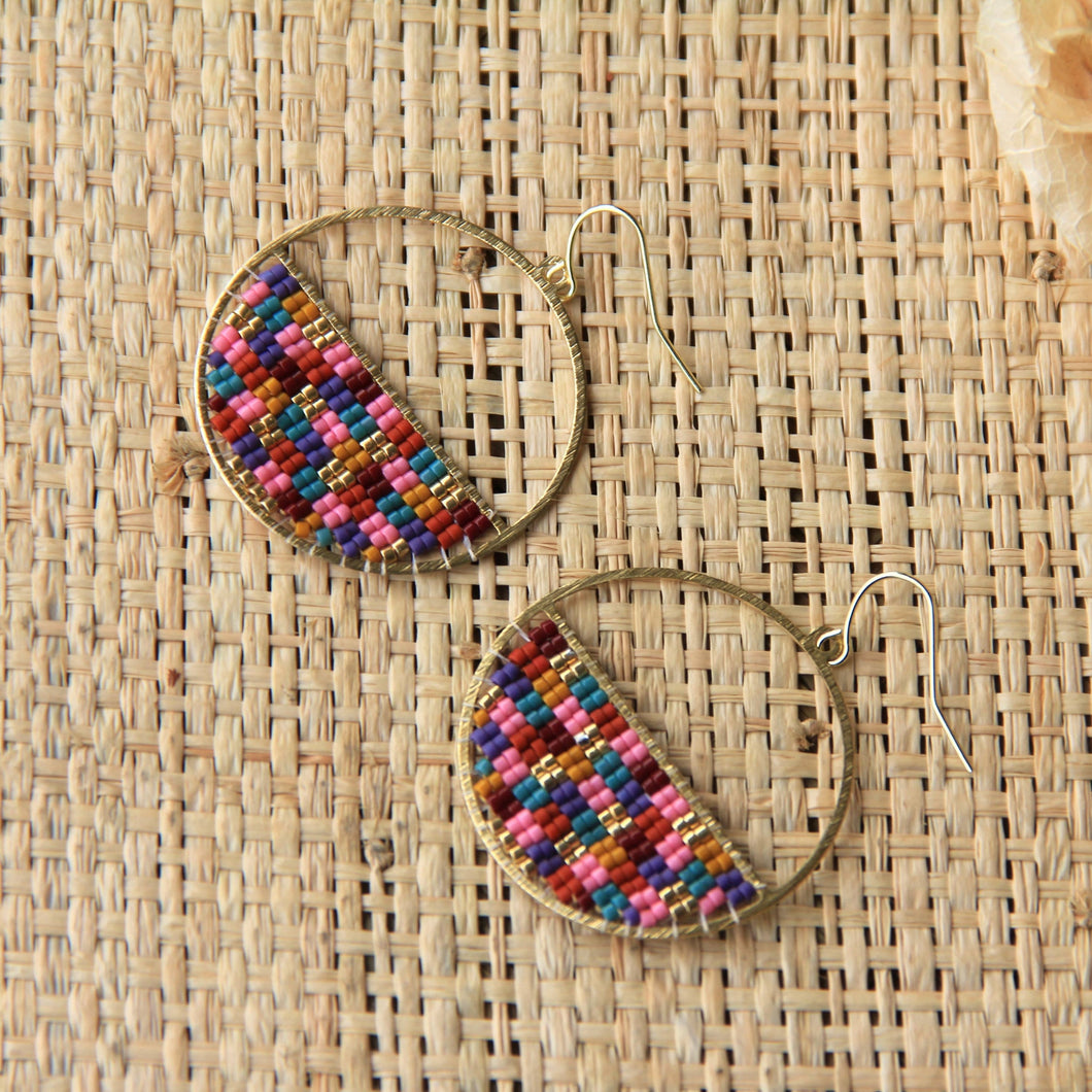 Patchwork Circle Earrings - Warmed Earth