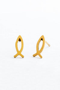 Ichthus Fish Studs in Gold