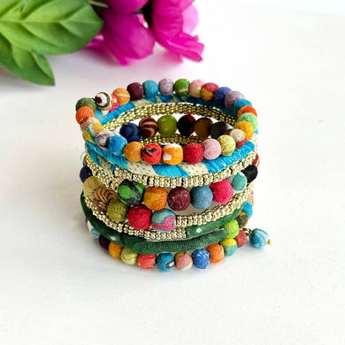 Towering Kantha Wrap Bracelet