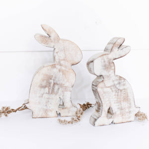 White Wash Wooden Bunny